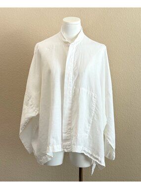 ESKANDAR Neiman Marcus 100% Linen Button Up Tunic Lagenlook Cream Color